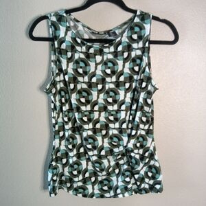 Tahari Geometric Print Sleeveless Top Blouse Multi Size S